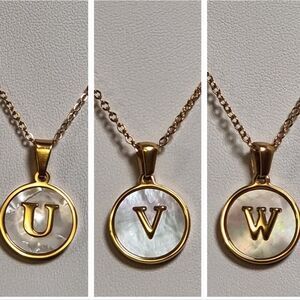 SHELL INITIAL PENDANT NECKLACE stainless steel gold plated U V or W